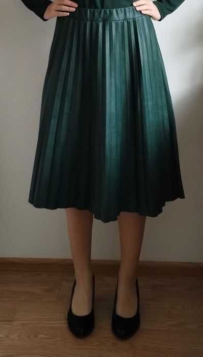 Spódniczka sukienka damska eko skóra kolor zielony butelkowy