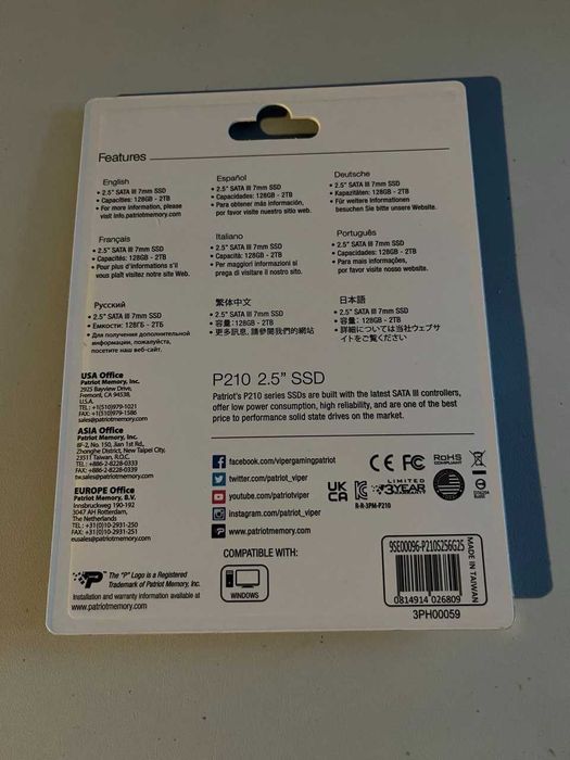 Dysk SSD Patriot P210 nowy 256GB sata3 na gwarancji
