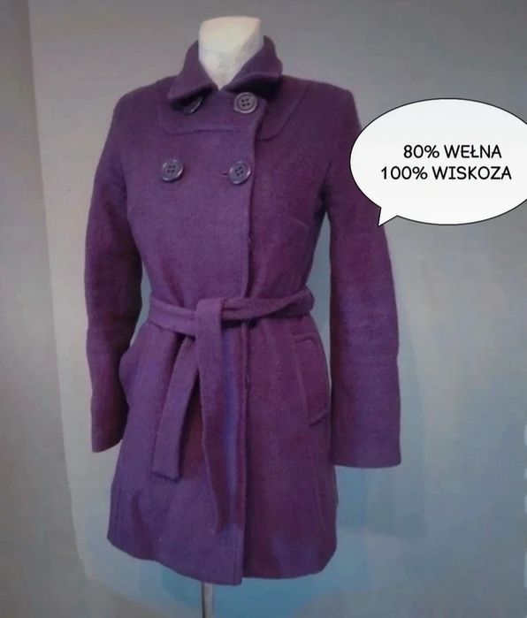 Elegancki płaszcz damski fioletowy Diadema wełna wiskoza