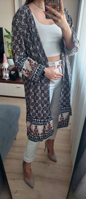 Wzorzyste kimono narzutka szlafrok 100% wiskoza Lindex L oversize