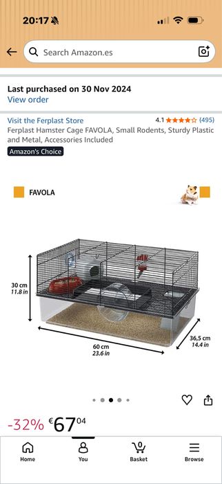 Gaiola Ferplast FAVOLA para hamster + casinha cerâmica cacto, NOVA na caixa