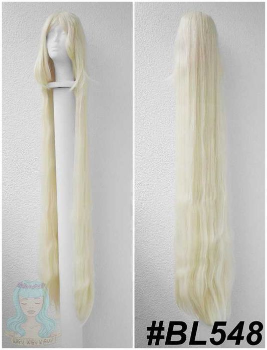 150cm długa jasna prosta blond peruka z grzywką cosplay długi wig