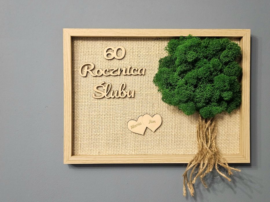 Żywy obraz prezent Rocznica Ślubu mech chrobotek drzewo miłości