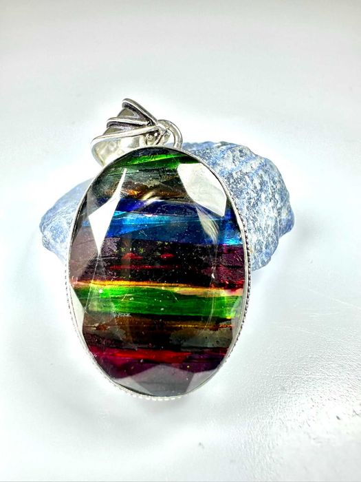 Unikatowa zawieszka Ammolit kamień szlachetny opal Próba 925