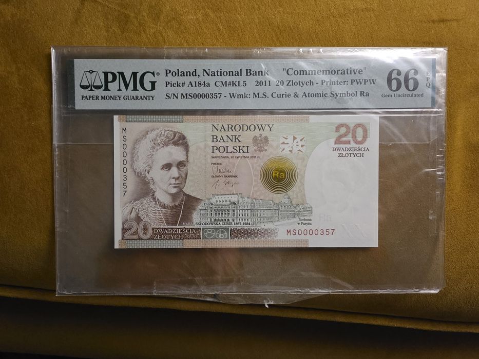 Banknot 20 zł Curie niski numer