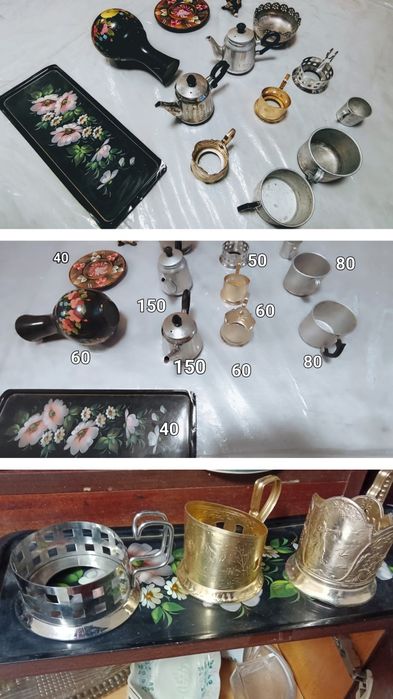 Посуд часів СРСР. Сервізи, стакани, миски, чайники.