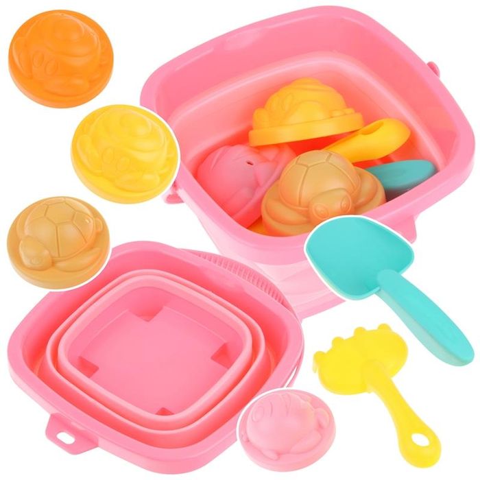 Składane Wiaderko Silikonowe do Piasku Zestaw na Plażę Różowe