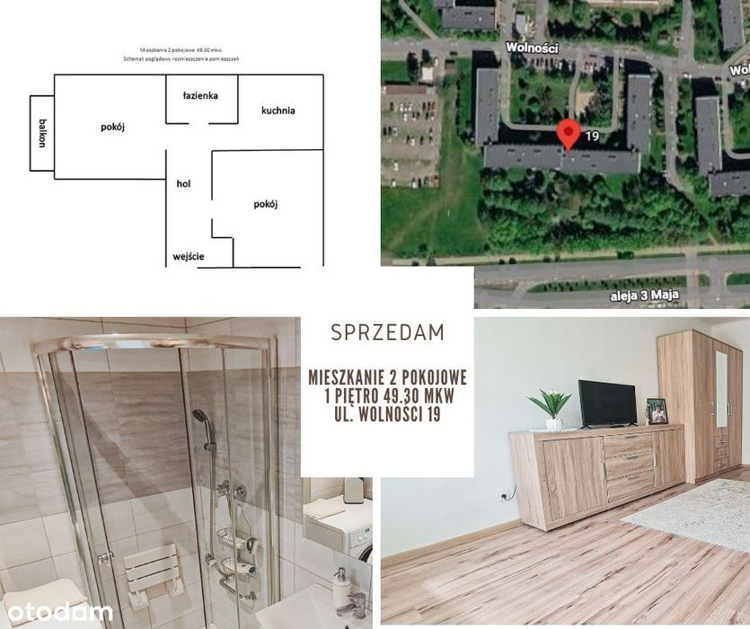 Słoneczne mieszkanie z balkonem, 1 piętro, 2 pokoje