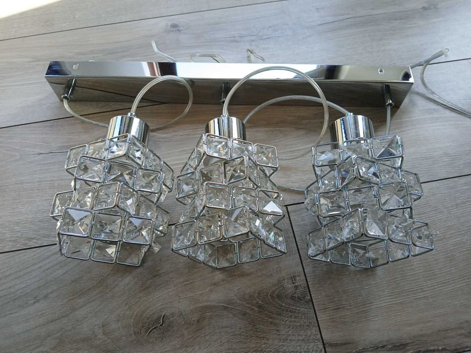 Lampa wisząca plus 2 lampki nocne CHROM KRYSZTAŁKI I DIAMENTY E27