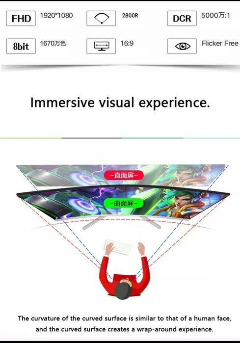 Монітор 22' Full HD білий вигнутий екран