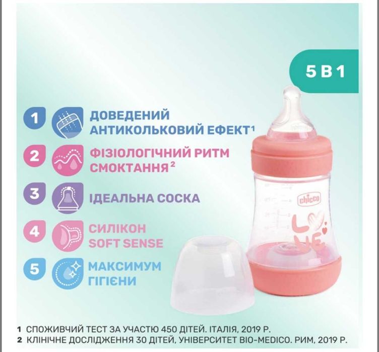 Пляшечка пластик Chicco PERFECT 5 Love 150 мл від народження