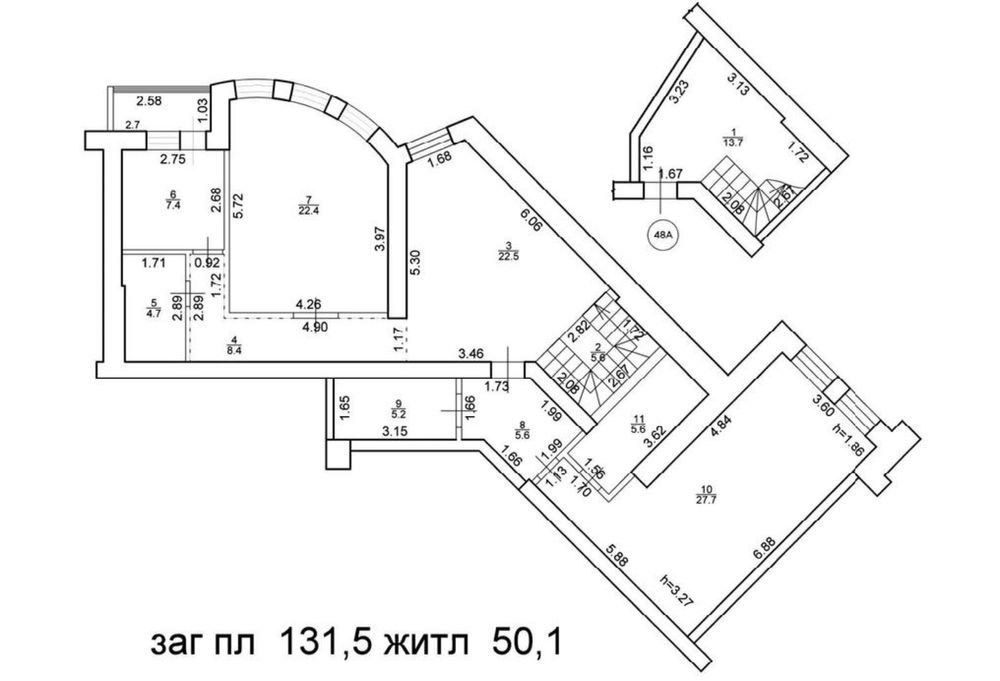 3 кім 131 м2 в зданому будинку