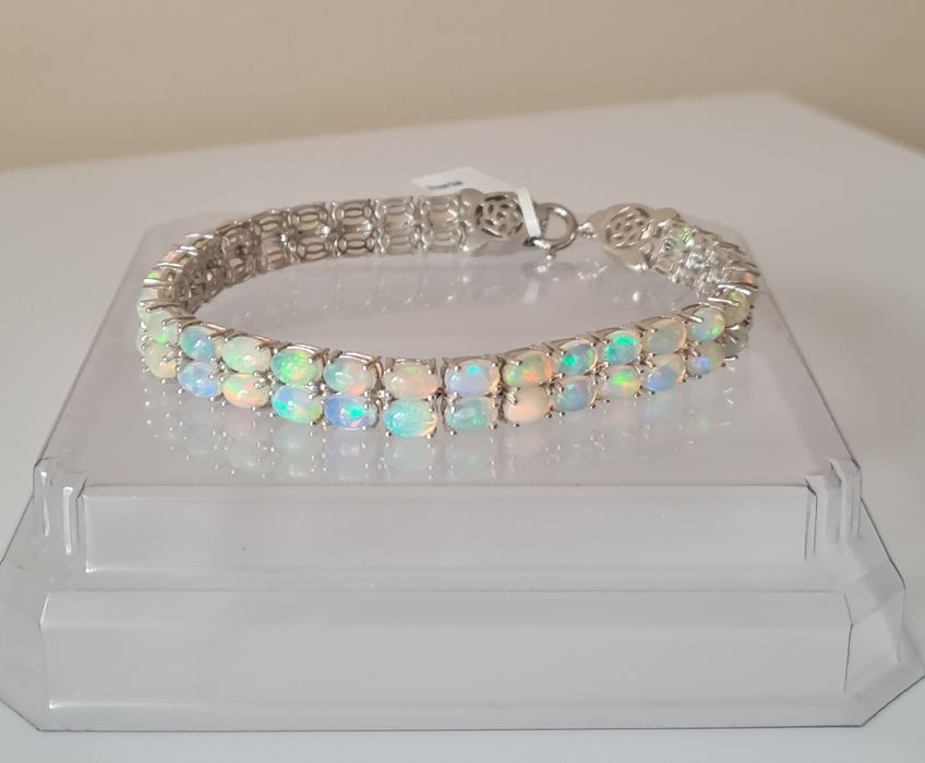 Bransoletka srebro rodowane, opale etiopskie