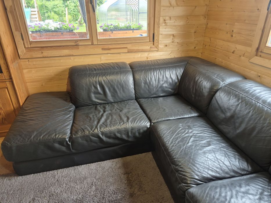 Narożnik skórzany grafit prawdziwa  skóra Italsofa