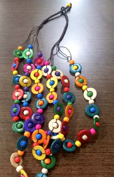 Nowy naturalny Boho retro naszyjnik korale z łupin kokosa 65 cm