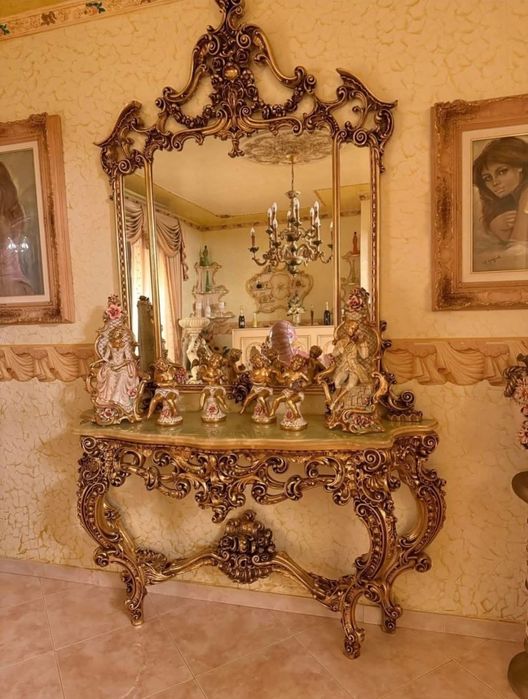 Silik konsola z lustrem płatki złota