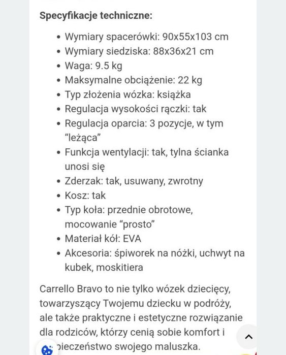 Wózek spacerowy Bravo Carrello z wkładką