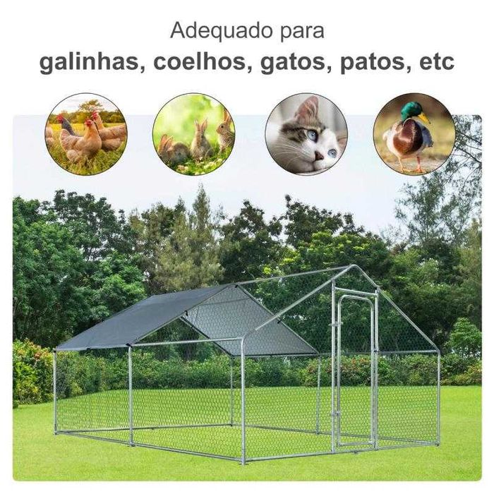 Galinheiro de Exterior de Metal Galvanizado 3x4x1,95 m