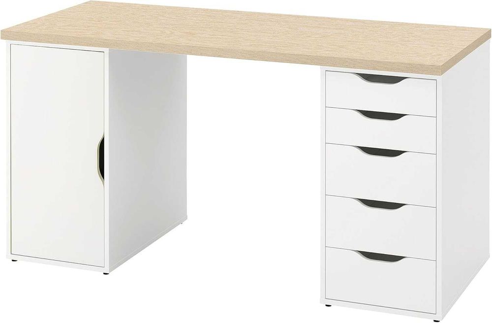 IKEA Biurko ALEX/MITTCIRKEL, 140x60 cm, żywy efekt sosny/biały