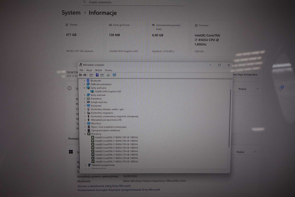 Laptop Do Pracy DELL XPS 13,3" 4K IPS  i7 8GB 512 NVME W11 Pro GW FV