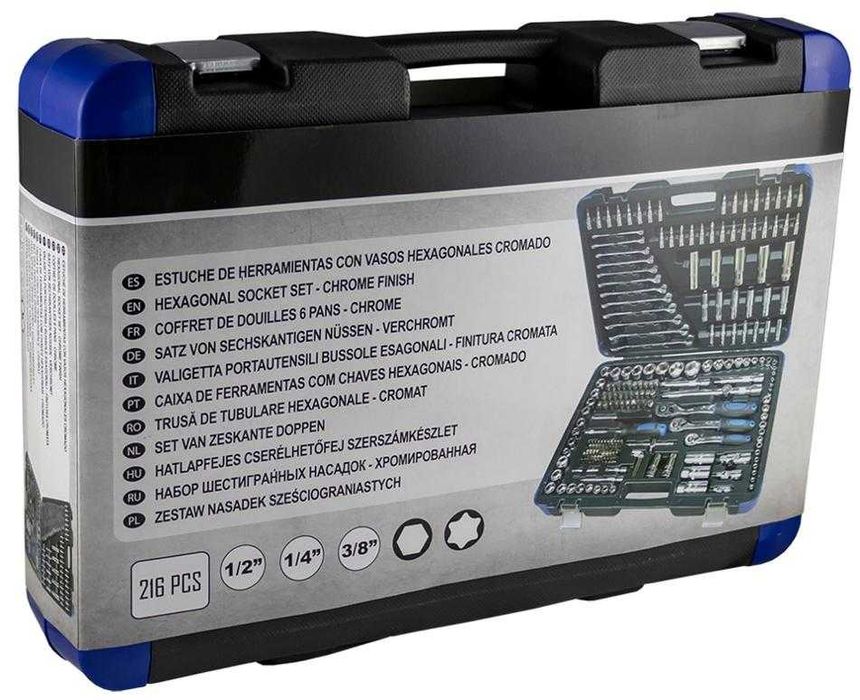 Jogo de 216 Peças de 1/4", 3/8" e 1/2" com roquetes