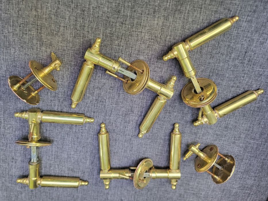 Komplet 4 klamka mosiądz vintage 2 zamknięcia łazienkowe