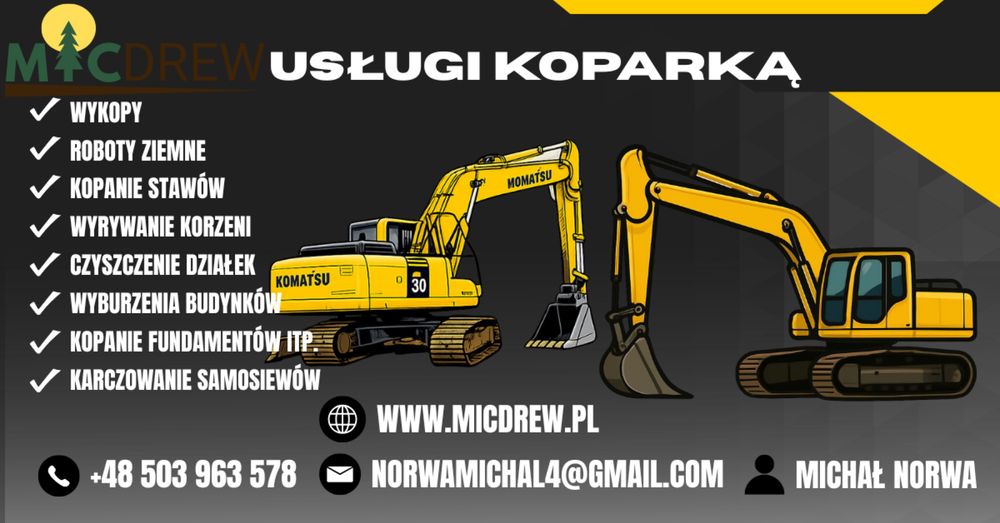 Usługi koparką Koparka wyrywanie korzeni kopanie stawów wyburzenia