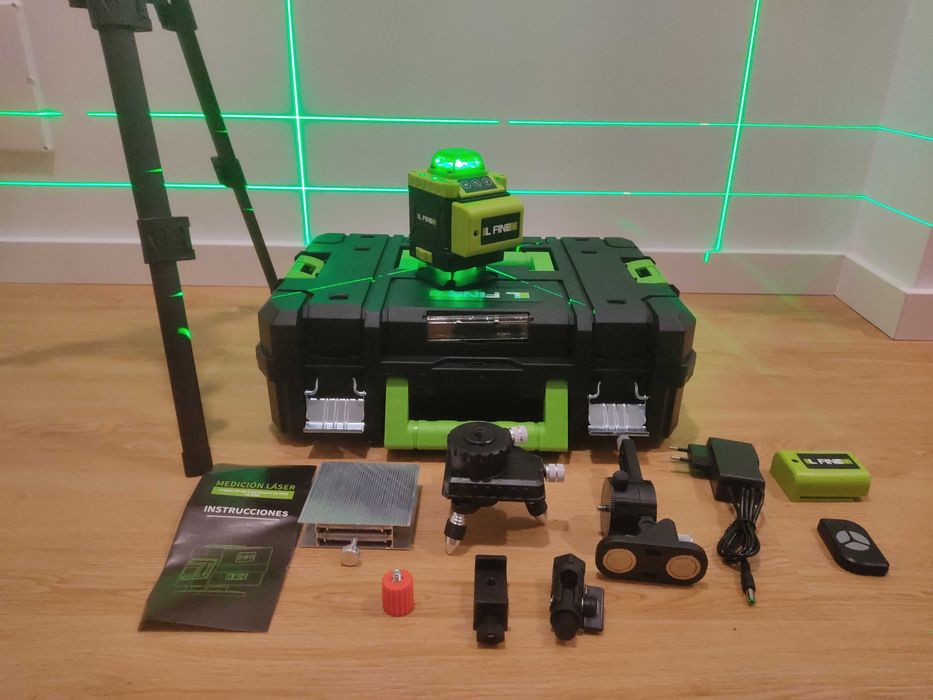 Nível laser 16 linhas verde 360º + tripé c/ 2 baterias íman NOVO