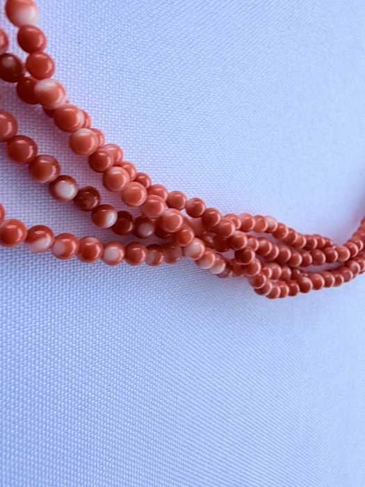 Намисто з натурального корала Momo, 5 рядів, застібка золото 14K