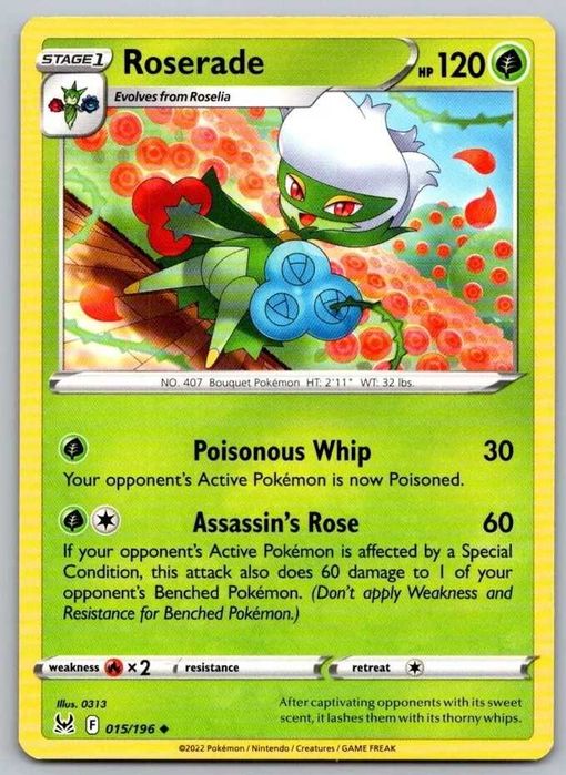 Roserade 015/196 Lost Origin Pokémon Carta incomum como nova