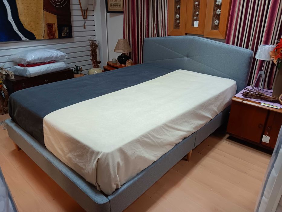 Cama casal tecido cinza, NOVA