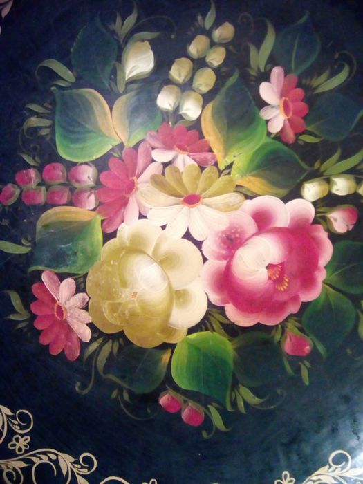 Железный поднос разнос блюдо для фруктов с росписью 37 см СССР