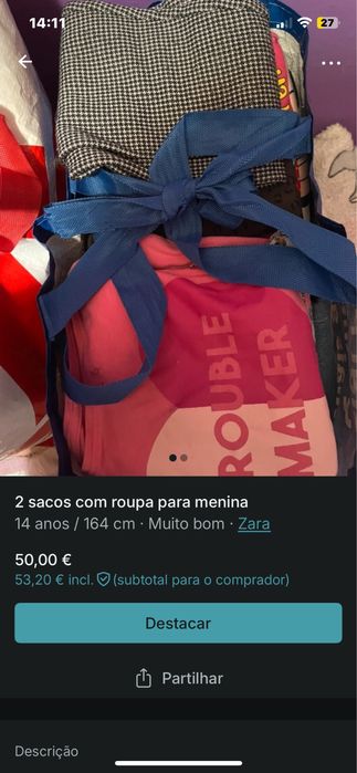 2 sacos de menina dos 6 ate 16 anos