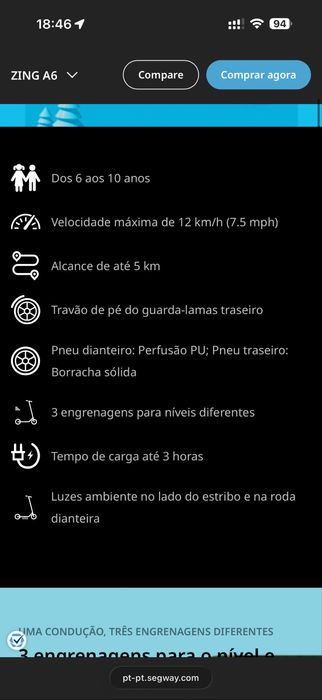 Trotinete Elétrica Segway Ninebot Infantil