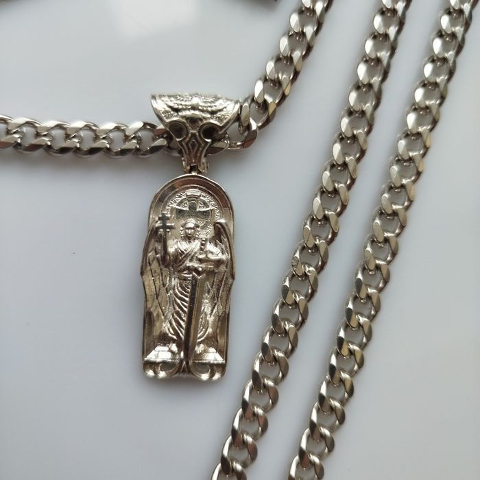 Срібна ладанка Архангел Міхаіл, Михаил серебряная крестик кулон 925