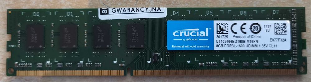 Pamięć RAM DDR3 CRUCIAL 8GB PC1600 CL11 CT102464BD160B
