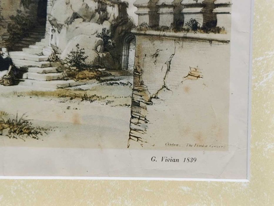 Quadro com gravura emoldurada do Convento da Pena em Sintra Portugal