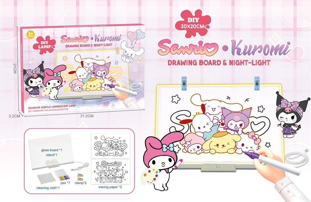 Tablica LED Sanrio Kuromi do Rysowania i Pisania DIY 30x20 cm