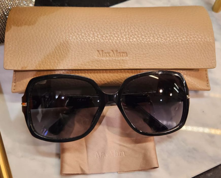 Oryginalne okulary przeciwsłoneczne Max Mara damskie duże muchy glamou
