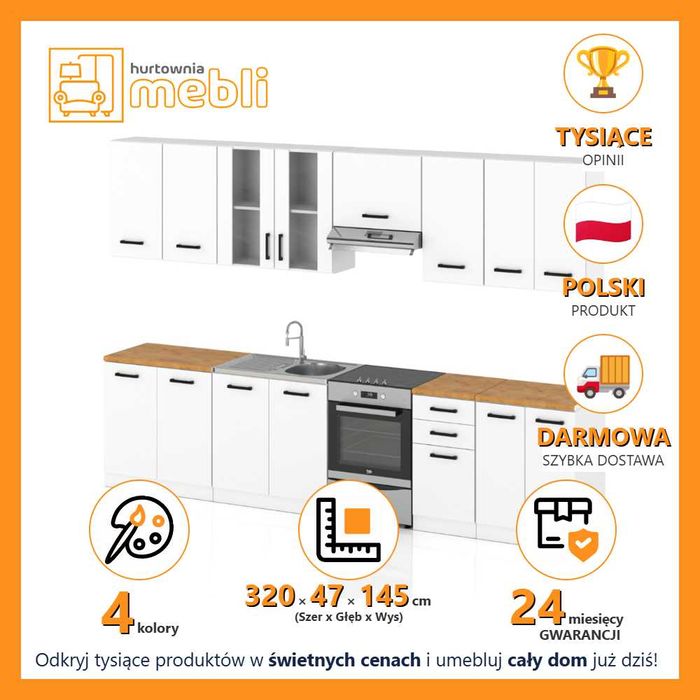 Nowoczesne Meble Kuchenne Jowita 3.2m Kuchnia Modułowa Z Blatem Duża