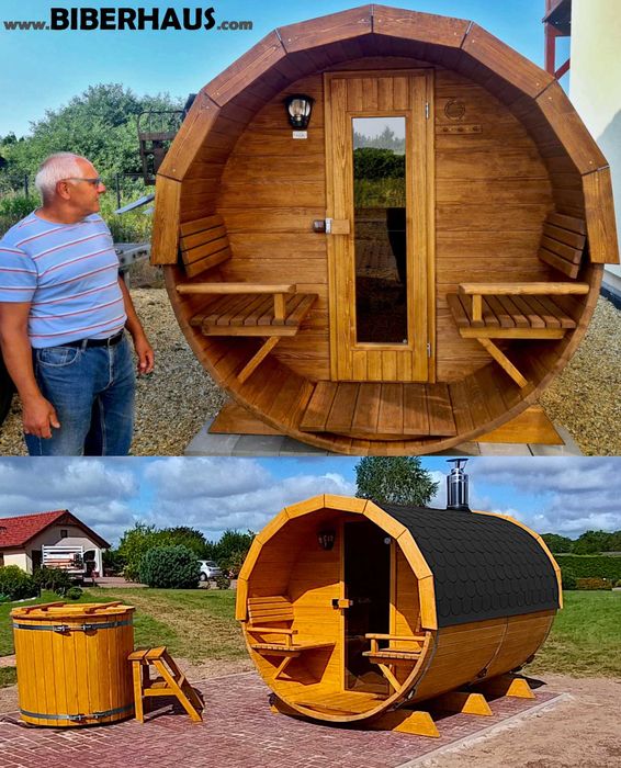 SAUNA Ogrodowa 300 cm + PRZEDSIONEK + GRATIS Beczka 500L + Akcesoria
