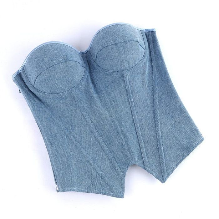 Джинсовий корсет з чашками на шнурівці на зав'язках утягуючий корсет