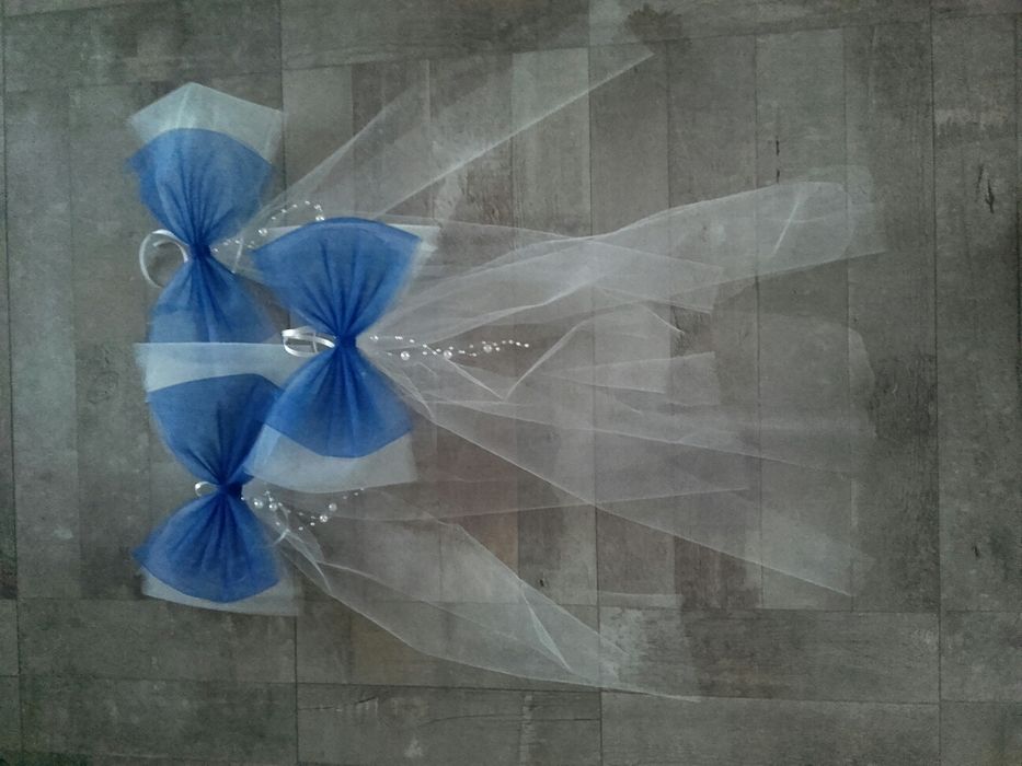 Tiulowe kokardy dekoracyjne na ślub i wesele, różne kolory i wielkości