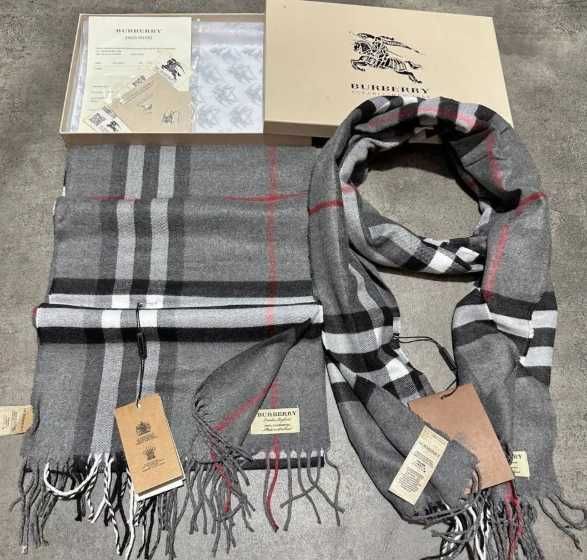 Шарф Барберри в подарочной упаковке Мужской шарф Burberry Grey