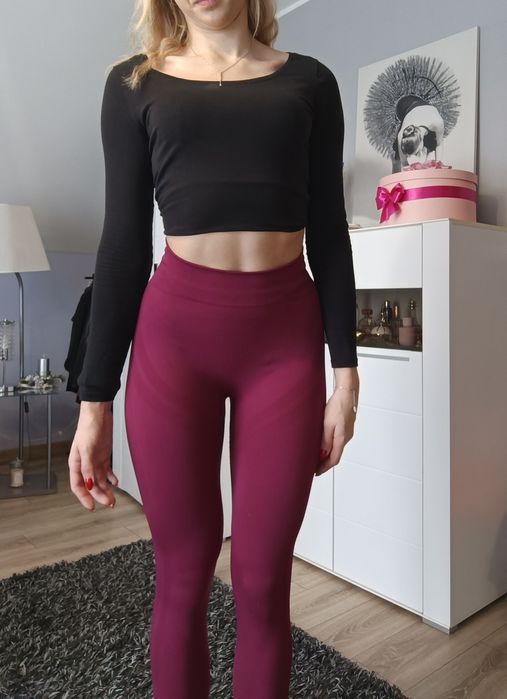 legginsy z wysokim stanem push up M nowe bordowe rozciągliwe