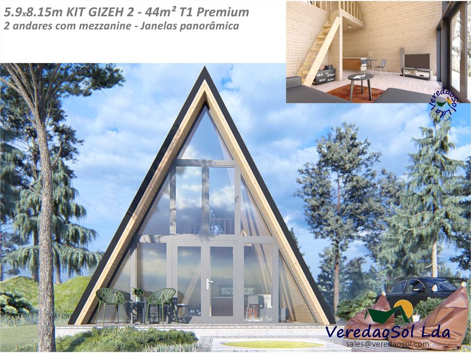 Casa Madeira GIZEH 2 - 44m² c. mezzanine - Préfab. - Preço imbatível