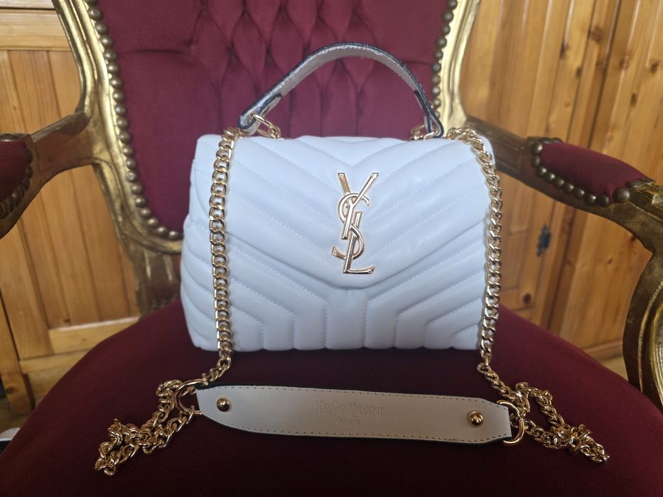 Torebka damska YSL w kolorze białym logowana i pasek logowany