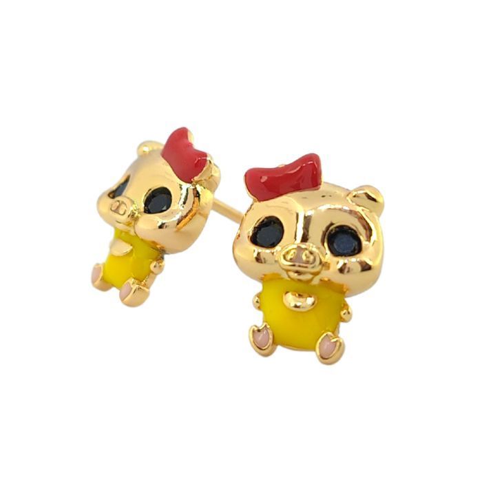 Kolczyki wesoła świnka - Pozłacane 18k