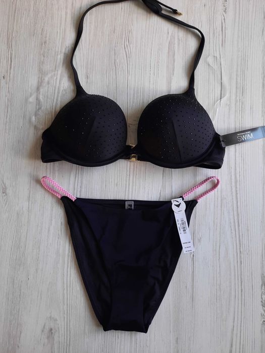 Черный купальник бандо пуш-ап с топом Victoria's secret оригинал S XS верх от купальника отдельно мягкая чашка треугольники 75А 70В на маленькую грудь