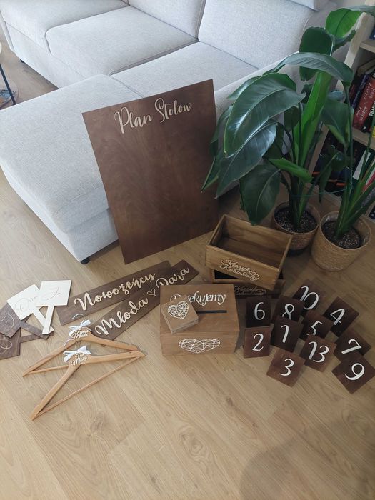 Drewniane dekoracje dodatki ślub wesele rustykalne